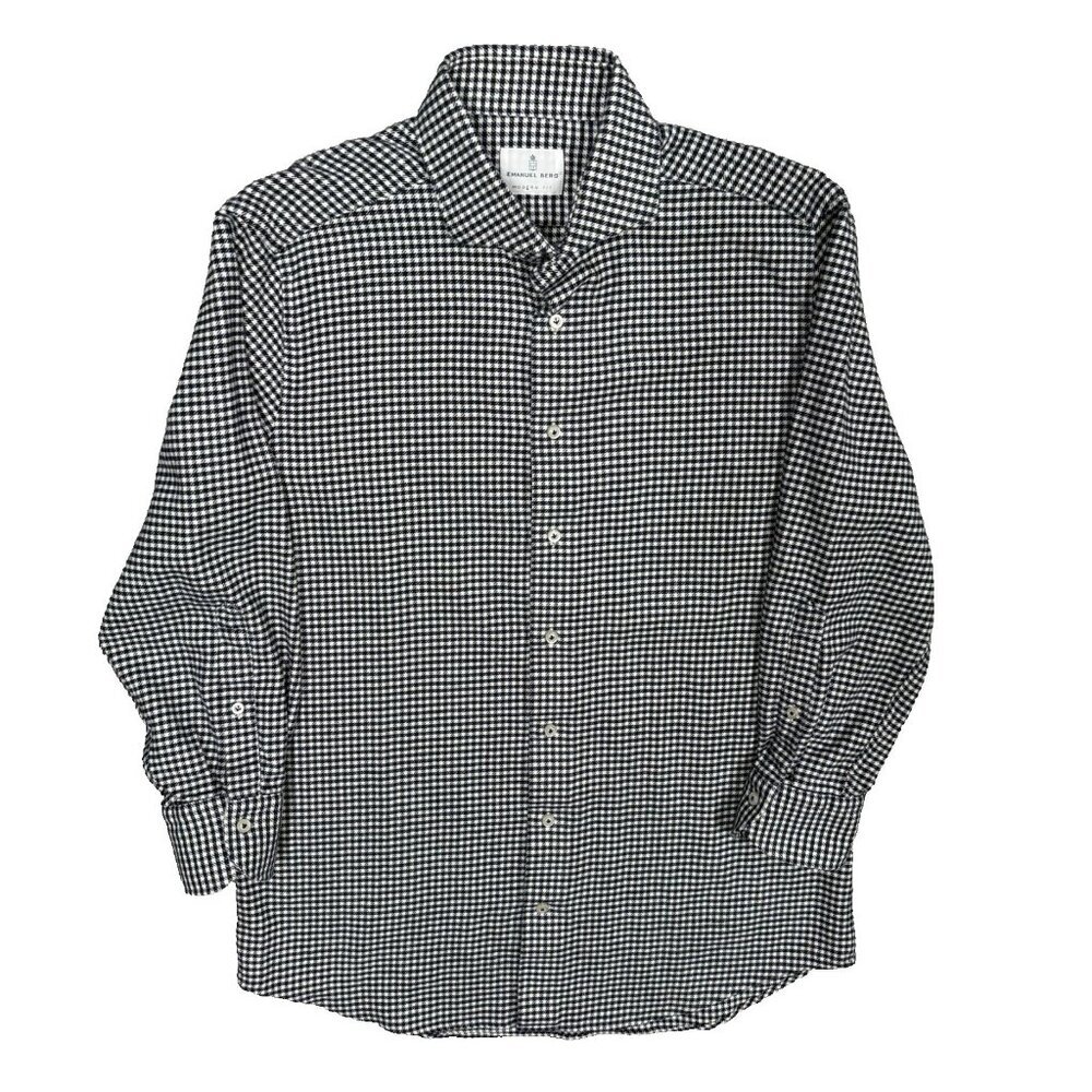Emanuel Berg Soft Flannel Dress Shir Houndstooth Long Sleeve Cotton 41 16 Medium